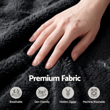 Artiss Bean Bag Chair Cover (No Filler) Soft Faux Fur Beanbag Cover Large Round Stuffed Animal Storage Bean Bag Cover Washable Lazy Sofa Cover for Adults Kids T tactile soft black fabric close-up