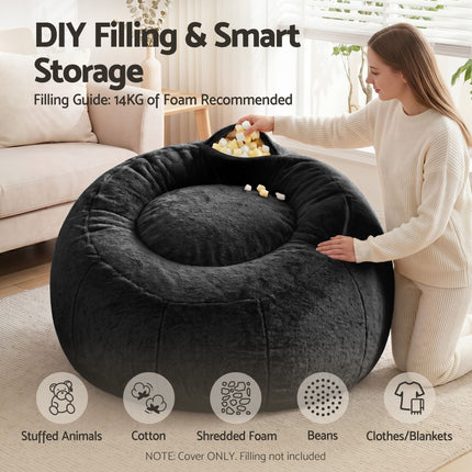 Artiss Bean Bag Chair Cover (No Filler) Soft Faux Fur Beanbag Cover Large Round Stuffed Animal Storage Bean Bag Cover Washable Lazy Sofa Cover for Adults Kids T