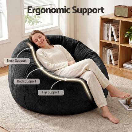 Artiss Bean Bag Chair Cover (No Filler) Soft Faux Fur Beanbag Cover Large Round Stuffed Animal Storage Bean Bag Cover Washable Lazy Sofa Cover for Adults Kids T with ergonomic support