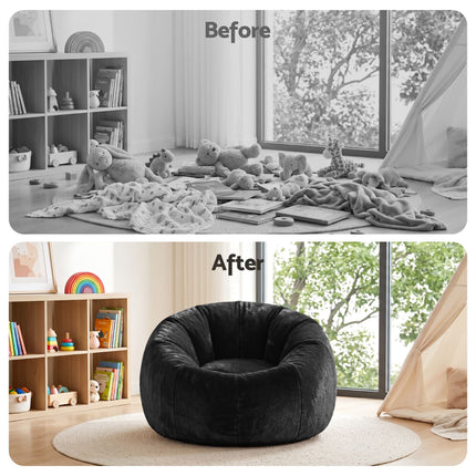 Artiss Bean Bag Chair Cover (No Filler) Soft Faux Fur Beanbag Cover Large Round Stuffed Animal Storage Bean Bag Cover Washable Lazy Sofa Cover for Adults Kids T