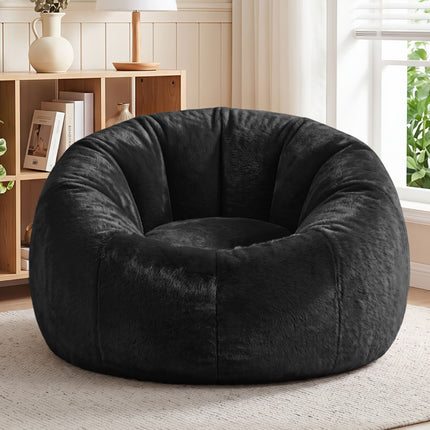 Artiss Bean Bag Chair Cover (No Filler) Soft Faux Fur Beanbag Cover Large Round Stuffed Animal Storage Bean Bag Cover Washable Lazy Sofa Cover for Adults Kids T in black