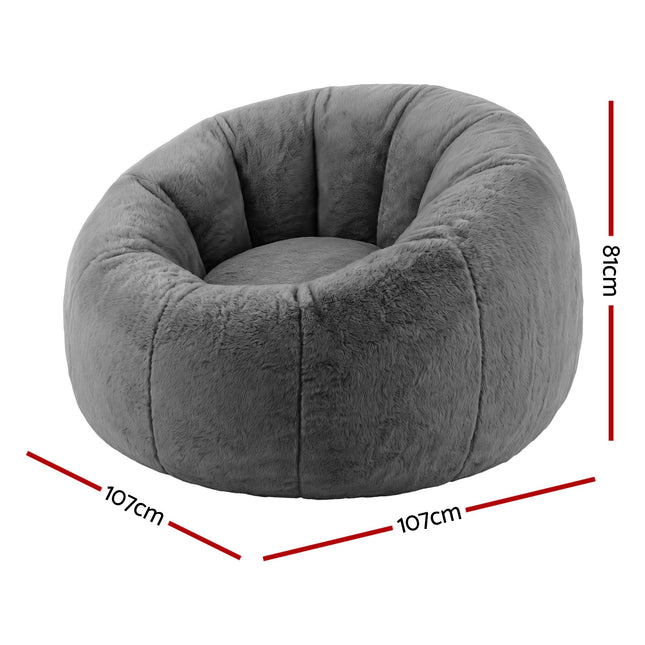 Artiss Bean Bag Chair Cover (No Filler) Soft Faux Fur Beanbag Cover Large Round Stuffed Animal Storage Bean Bag Cover Washable Lazy Sofa Cover for Adults Kids T in grey