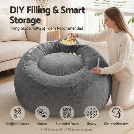 Artiss Bean Bag Chair Cover (No Filler) Soft Faux Fur Beanbag Cover Large Round Stuffed Animal Storage Bean Bag Cover Washable Lazy Sofa Cover for Adults Kids T