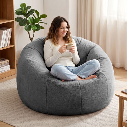 Artiss Bean Bag Chair Cover (No Filler) Soft Faux Fur Beanbag Cover Large Round Stuffed Animal Storage Bean Bag Cover Washable Lazy Sofa Cover for Adults Kids T