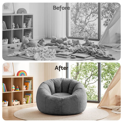 Artiss Bean Bag Chair Cover (No Filler) Soft Faux Fur Beanbag Cover Large Round Stuffed Animal Storage Bean Bag Cover Washable Lazy Sofa Cover for Adults Kids T on floor in bright room