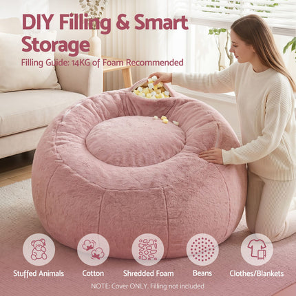 Artiss Bean Bag Chair Cover (No Filler) Soft Faux Fur Beanbag Cover Large Round Stuffed Animal Storage Bean Bag Cover Washable Lazy Sofa Cover for Adults Kids T