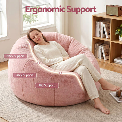Artiss Bean Bag Chair Cover (No Filler) Soft Faux Fur Beanbag Cover Large Round Stuffed Animal Storage Bean Bag Cover Washable Lazy Sofa Cover for Adults Kids T in pink