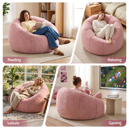 Artiss Bean Bag Chair Cover (No Filler) Soft Faux Fur Beanbag Cover Large Round Stuffed Animal Storage Bean Bag Cover Washable Lazy Sofa Cover for Adults Kids T in pink used for reading, relaxing, leisure, and gaming.