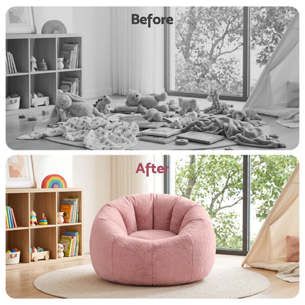 Artiss Bean Bag Chair Cover (No Filler) Soft Faux Fur Beanbag Cover Large Round Stuffed Animal Storage Bean Bag Cover Washable Lazy Sofa Cover for Adults Kids T in a tidy playroom setting