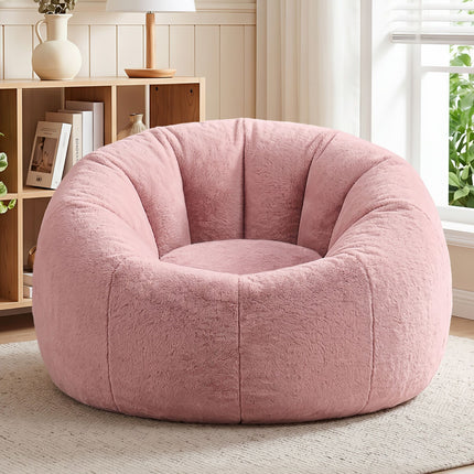 Artiss Bean Bag Chair Cover (No Filler) Soft Faux Fur Beanbag Cover Large Round Stuffed Animal Storage Bean Bag Cover Washable Lazy Sofa Cover for Adults Kids T in pink