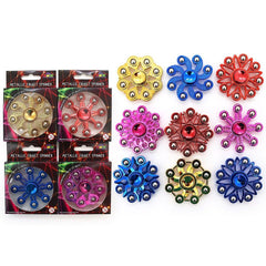 Metallic Finish Fidget Spinner in Box shown in gold, red, blue, and purple colors, helping families thrive with tools to calm.