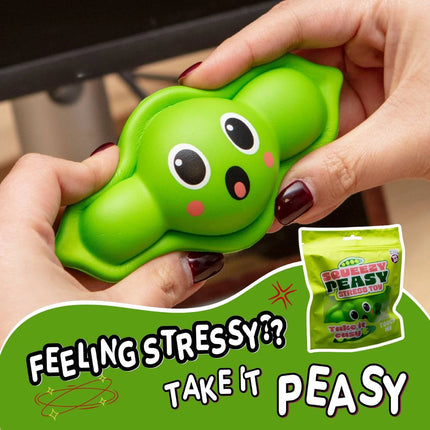 Person squeezing a green Stress Toy - Squeazy Peasy with smiling face, helping families thrive with calm.