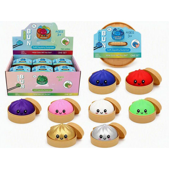 Mystery Glitter Dumpling in Steamer - 8.5cm sensory squishy toy in assorted colors