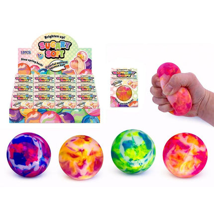 Squeeze Sugar Marbled Stress Ball – 6cm (Assorted) in assorted colours, with one being squeezed by hand
