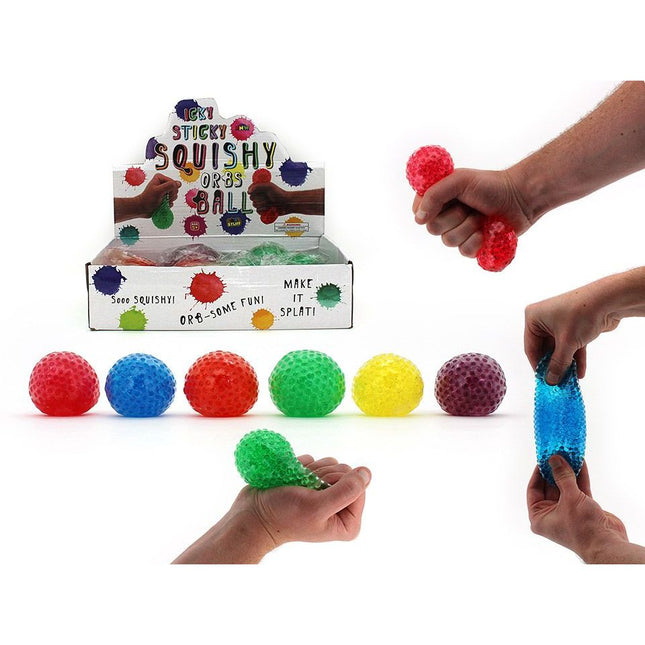 Squishy Water Orbs Ball - 6.5cm colorful textured sensory ball being squeezed and stretched