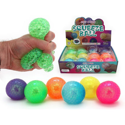 Squishy Water Orbs Ball W/Neon Glitter - 7cm shown in various colors with soft, squeezable texture for sensory play and fidgeting.