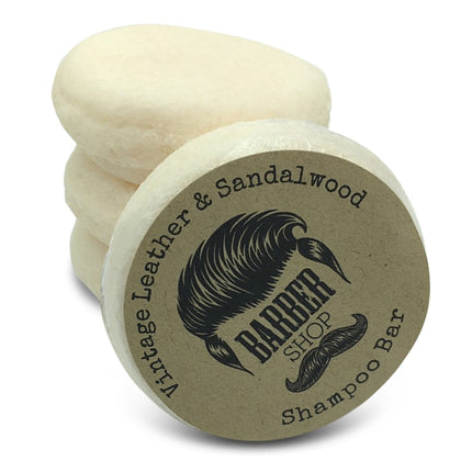 Barber Shop Shampoo Bar Vintage Leather & Sandalwood, solid shampoo with vintage scent, helping families thrive.
