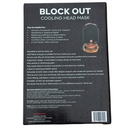 Block Out Cooling Head Mask – a cool ‘hug’ for your head with soft fabric and ergonomic shape for sensory comfort