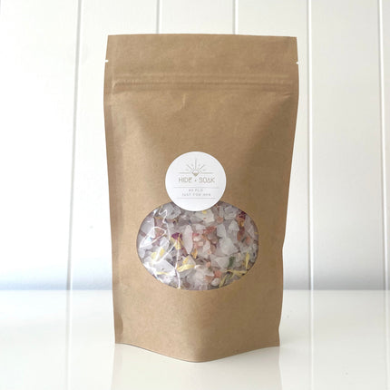 #5 Flo - Just For Her - Magnesium Bath + Foot Salts in brown pouch helping families thrive with tools to calm and support