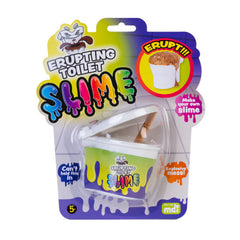 Erupting Toilet Slime sensory toy with a toilet design, colorful packaging promoting fun, messy play for kids 5 and up