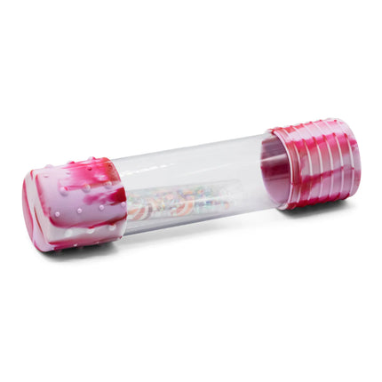 DIY Calm Down Bottle with clear body and textured pink caps for sensory and calming use