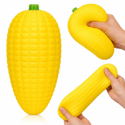 Squishy Jumbo Corn sensory squishy toy shown being squeezed and stretched
