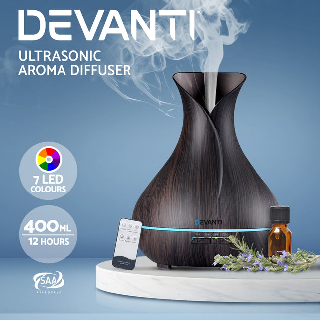 Devanti Aroma Diffuser Aromatherapy Dark Wood 400ml Dropshipzone