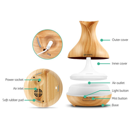 Devanti Aroma Diffuser Aromatherapy Light Wood 400ml Dropshipzone
