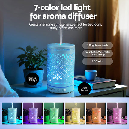 Devanti Ultrasonic Aroma Diffuser Aromatherapy 100ml LED Lights Iron Humidifier Forest Dropshipzone