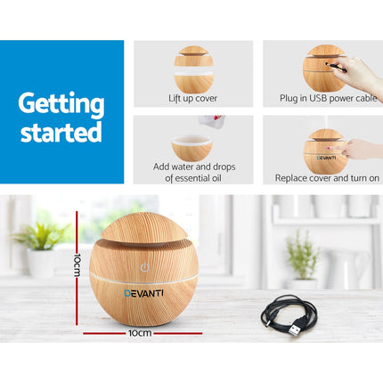 Devanti Aroma Diffuser Aromatherapy Light Wood 130ml Dropshipzone