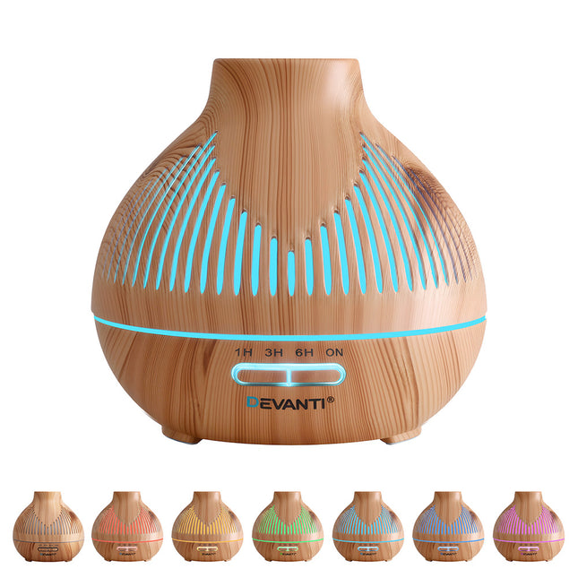 Devanti Ultrasonic Aroma Diffuser Aromatherapy 400ml LED Lights Iron Humidifier Forest Light wood grain Dropshipzone