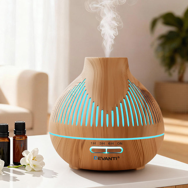 Devanti Ultrasonic Aroma Diffuser Aromatherapy 400ml LED Lights Iron Humidifier Forest Light wood grain Dropshipzone