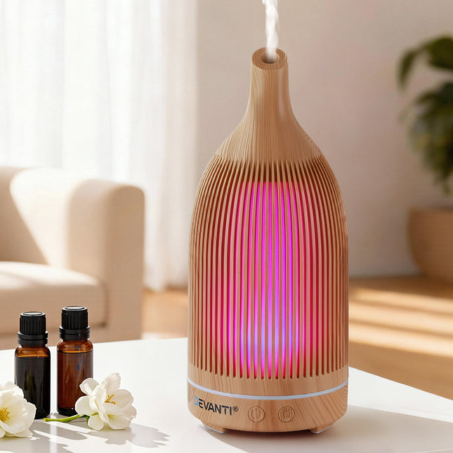 Devanti Ultrasonic Aroma Diffuser Aromatherapy 200ml LED Lights Iron Humidifier Forest Light wood grain Dropshipzone