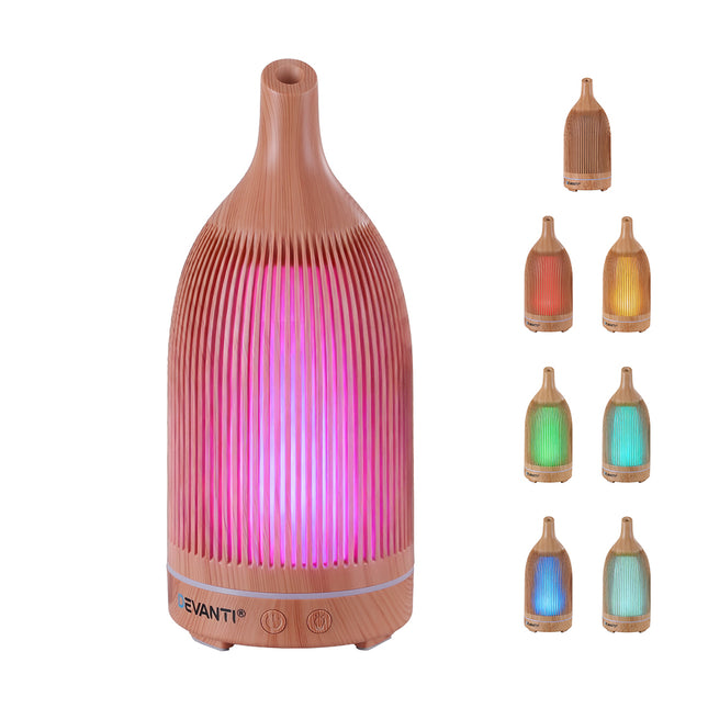 Devanti Ultrasonic Aroma Diffuser Aromatherapy 200ml LED Lights Iron Humidifier Forest Light wood grain Dropshipzone