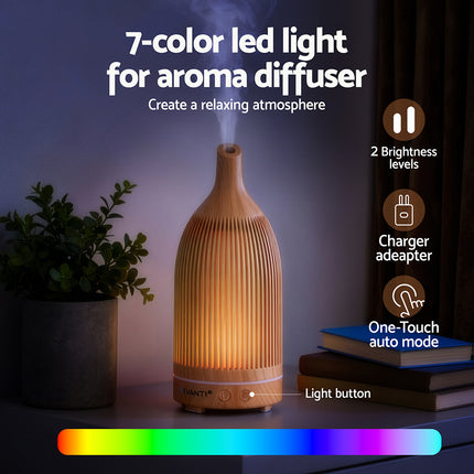 Devanti Ultrasonic Aroma Diffuser Aromatherapy 200ml LED Lights Iron Humidifier Forest Light wood grain Dropshipzone