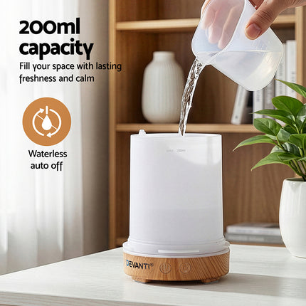 Devanti Ultrasonic Aroma Diffuser Aromatherapy 200ml LED Lights Iron Humidifier Forest Light wood grain Dropshipzone