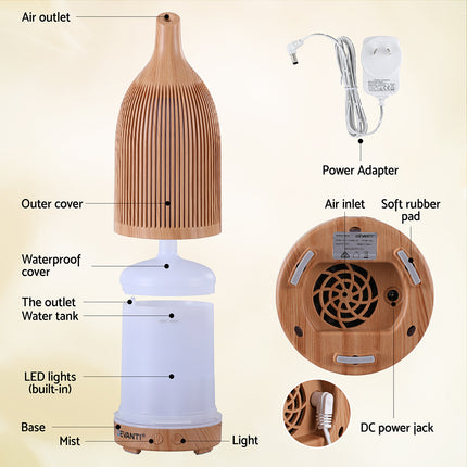 Devanti Ultrasonic Aroma Diffuser Aromatherapy 200ml LED Lights Iron Humidifier Forest Light wood grain Dropshipzone