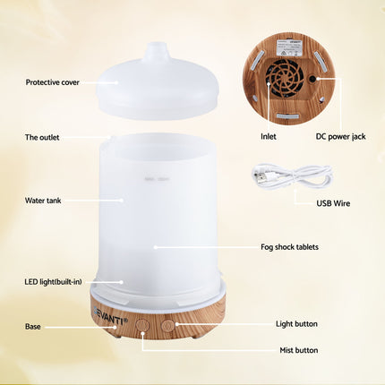 Devanti Ultrasonic Aroma Diffuser Aromatherapy 200ml LED Lights Iron Humidifier Forest Dropshipzone