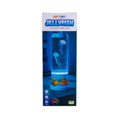 Jellyfish Cylinder LED Lamp showing glowing jellyfish in a cylindrical sensory lighting display with colorful base.