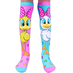 Fluffy Duck Socks featuring fun colorful duck characters with 3D beaks, designed to help families thrive with calm and support.