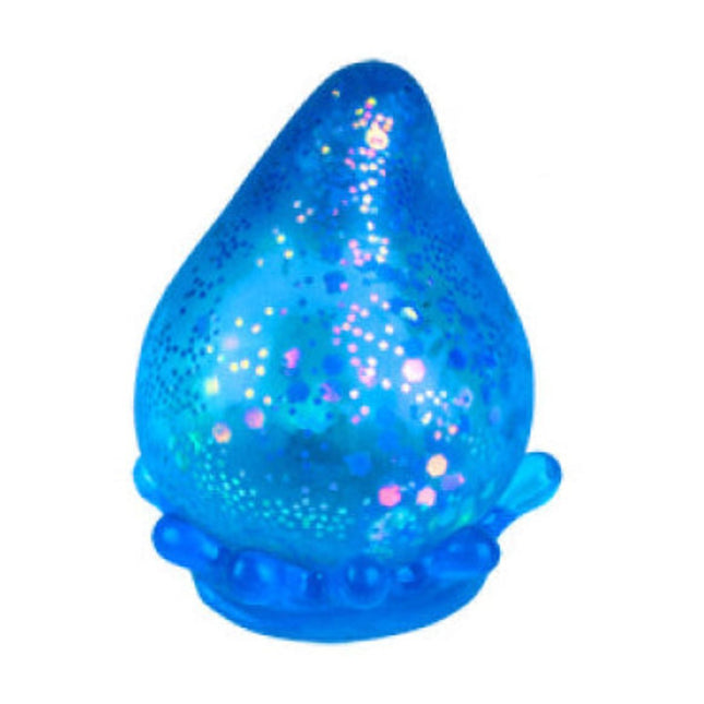 Smoosho's Super Squeeze GID Sparkle Drop blue sensory squishy with glitter particles for calming fidget play.
