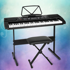 Alpha 61 Keys Electronic Piano Keyboard Digital Electric w/ Stand Stool Black Dropshipzone