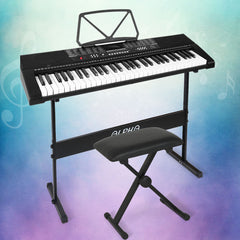 Alpha 61 Keys Electronic Piano Keyboard Digital Electric w/ Stand Stool Speaker Dropshipzone