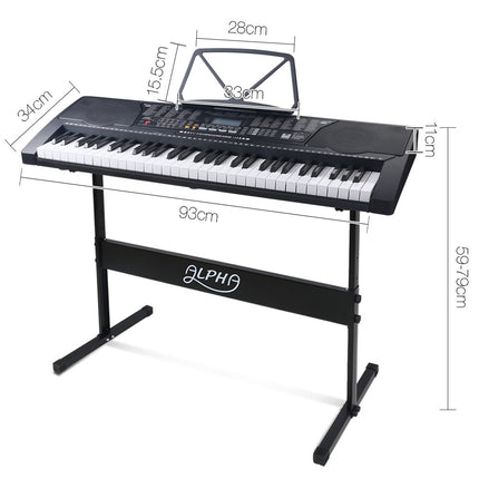 Alpha 61 Keys Electronic Piano Keyboard Digital Electric w/ Stand Lighted Black Dropshipzone