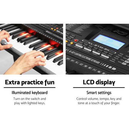 Alpha 61 Keys Electronic Piano Keyboard Digital Electric w/ Stand Lighted Black Dropshipzone