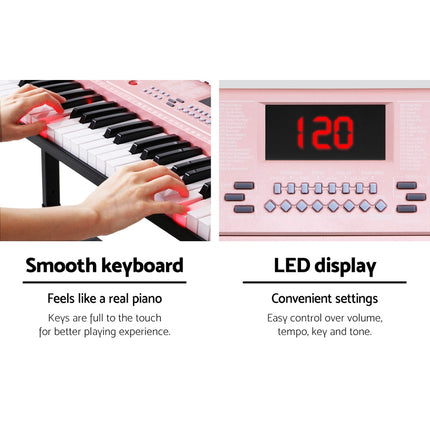 Alpha 61 Keys Electronic Piano Keyboard Digital Electric w/ Stand Lighted Pink Dropshipzone