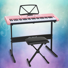 Alpha 61 Keys Electronic Piano Keyboard Digital Electric w/ Stand Stool Pink Dropshipzone