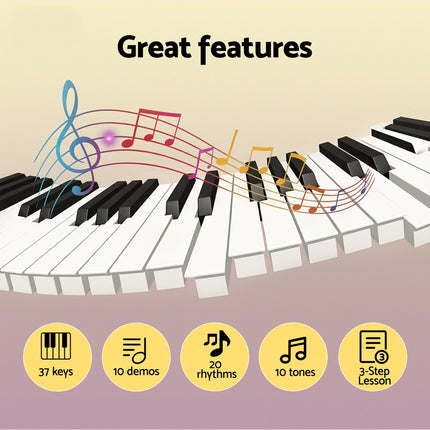 Alpha 37-Key Digital Piano Keyboard for Kids Beginners Electronic Keyboard Piano Gift Pink Dropshipzone