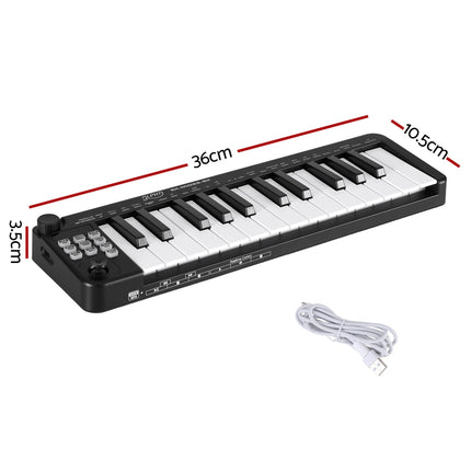 Alpha 25-Key MIDI Keyboard Controller Portable USB Laptop Black Dropshipzone
