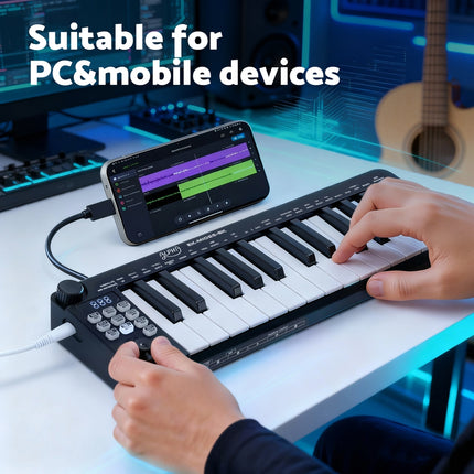 Alpha 25-Key MIDI Keyboard Controller Portable USB Laptop Black Dropshipzone
